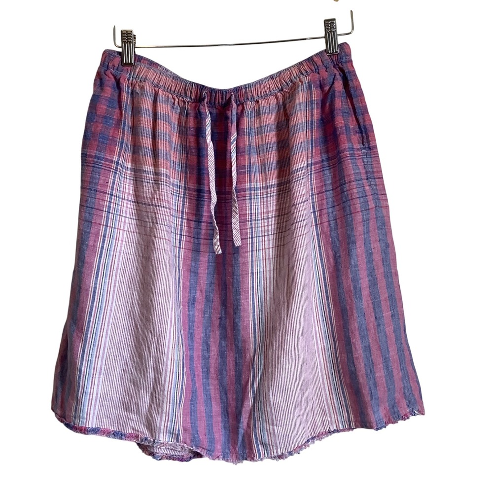 Tommy Bahama Women Pink Purple Blue Striped Plaid 100% Linen Blend Skirt S Small